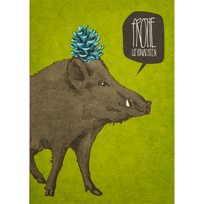 Weihnachtskarte Postkarte Wildschwein - Frohe Weihnachten
