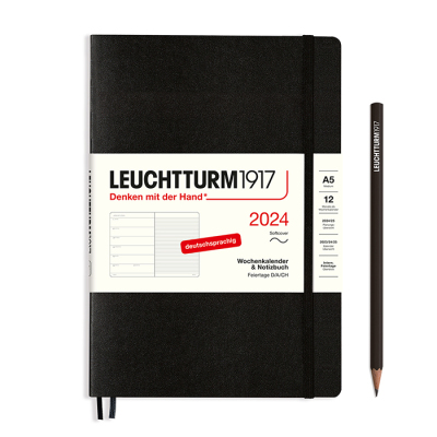 LEUCHTTURM Wochenkalender-Notizbuch 2024 Medium Schwarz SOFTCOVER