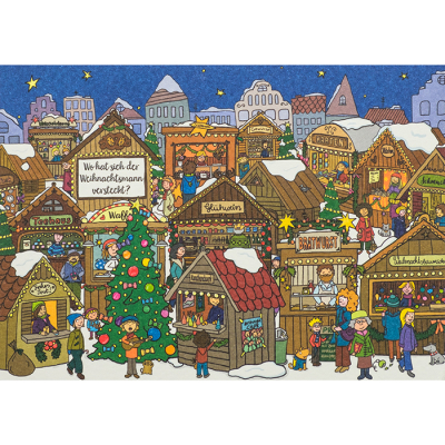 Rätselkarte - Weihnachts-Postkarte "Wo hat sich der Weihnachtsmann versteckt?"