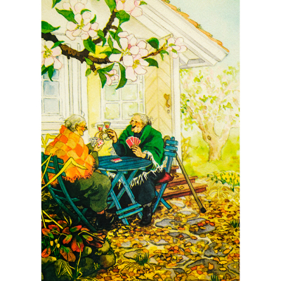 Inge Löök Postkarte - Damen beim Kartenspielen im Garten