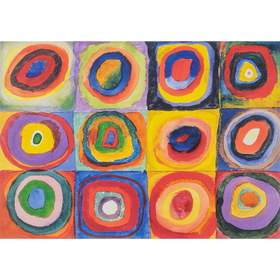 Kunst-Postkarte Wassily Kandinsky - Farbstudie: Quadrate mit konzentrischen Ringen