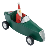 Anhänger Weihnachtsmann im grünen Sportwagen