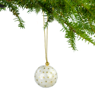 Mini-Weihnachtskugel aus Capiz - Polka Dots, weiß
