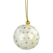 Mini-Weihnachtskugel aus Capiz - Polka Dots, weiß
