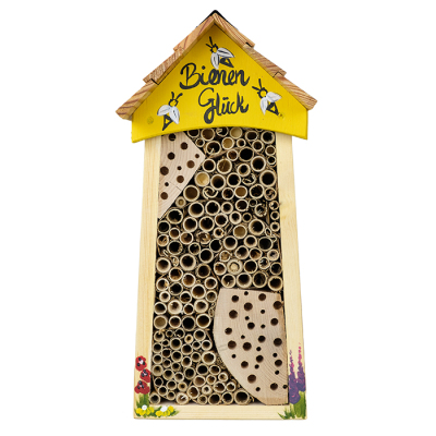 Die Vogelvilla Bienenhotel groß "Bienenglück" - gelb-natur