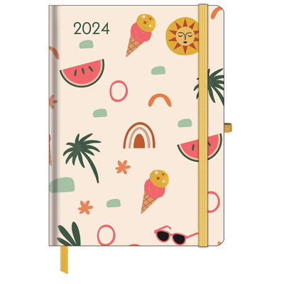Taschenkalender Green Line Diary 2024 - Happy Vibes, groß
