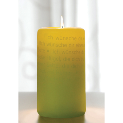 WORTlicht Kerze - Leuchtende Wünsche zur Geburt / Taufe (limone)
