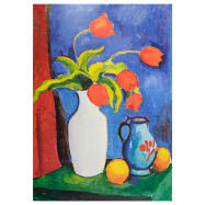 Postkarte Ostern Tulpen in weißer Vase