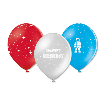 Luftballons Space + Happy Birthday - 12er Set
