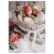 Postkarte Ostern Körbchen mit Tulpen und Eiern