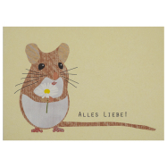 Postkarte Maus mit Blümchen