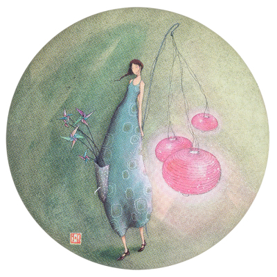 Magnet Gaëlle Boissonnard - "Frau mit rosa Lampions"