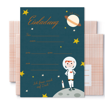 Einladungskarten zum Kindergeburtstag - Astronaut - 6er Set