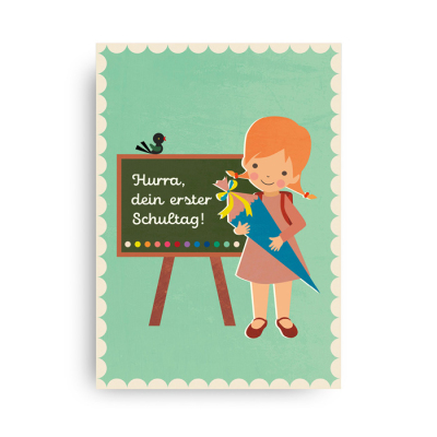 Schulanfangskarte Postkarte "Erster Schultag" - Mädchen