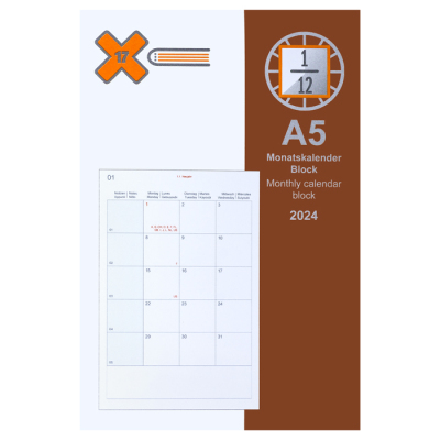 X17 Kalendereinlage Monatskalender Block 2024 - Format DIN A5