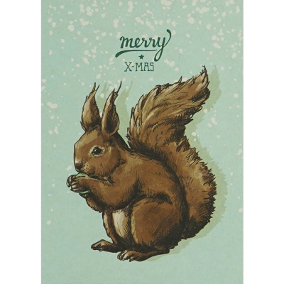 Weihnachtskarte Postkarte Eichhörnchen - Merry X-Mas