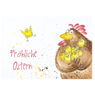 Postkarte Fröhliche Ostern - Henne und Küken