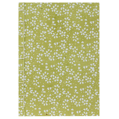 Notizheft Japanische Blüten - Lindgrün-Weiß, Format A5, blanko