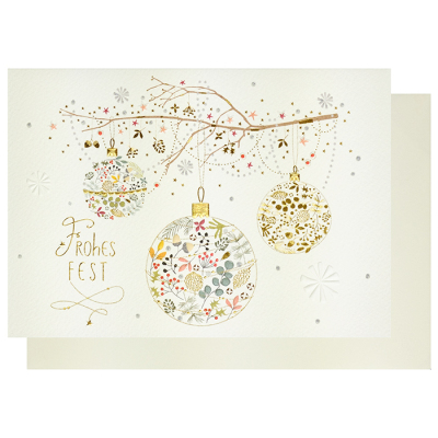 Weihnachtskarte Klappkarte "Frohes Fest" (Baumkugeln)