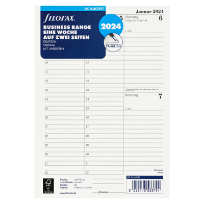 FILOFAX DIN A5 Kalendereinlage 2024 - 1 Woche auf 2 Seiten, vertikal