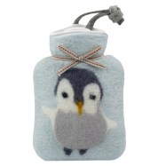 Mini-Wärmflasche Motiv Pinguin - graublau