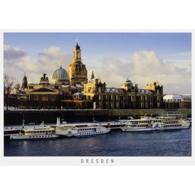 Postkarte Dresden - Terrassenufer mit Frauenkirche im Winter