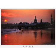 Postkarte Dresden - Winterliche Altstadt bei Sonnenaufgang