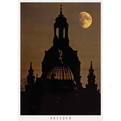 Postkarte Dresden - Frauenkirche und Kuppel der Kunstakademie mit "Fama"