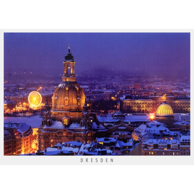 Postkarte Dresden - Winterlicher Blick von Rathausturm mit Frauenkirche und Kunstakademie
