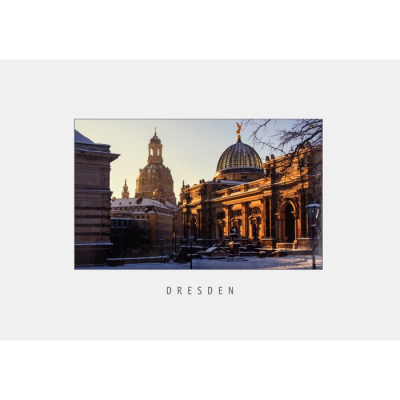 Postkarte Dresden - Winterlicher Blick von der Brühlschen Terrasse auf Frauenkirche, Lipsiusbau und Kuppel der Kunstakademie
