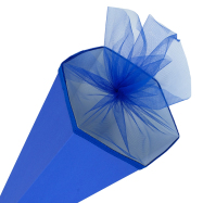 Schultüte zum Selbstgestalten, sechseckig, 85 cm - blau mit blauem Tüll