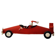Anhänger Weihnachtsmann im roten Sportwagen