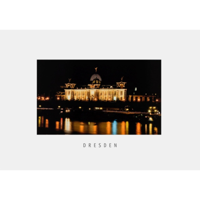 Postkarte Dresden - Brühlsche Terrasse mit Kunstakademie bei Nacht