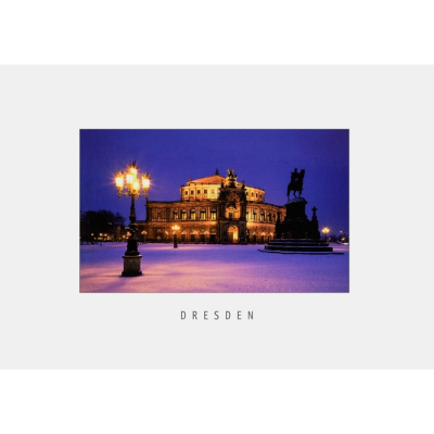 Postkarte Dresden - Winterlicher Theaterplatz mit Semperoper bei Nacht