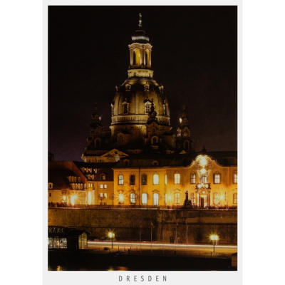 Postkarte Dresden - Brühlsche Terrasse und Frauenkirche bei Nacht