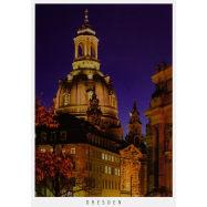 Postkarte Dresden - Coselpalais und Frauenkirche bei Nacht