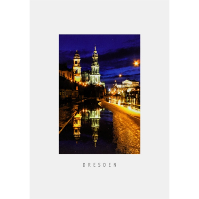 Postkarte Dresden - Terrassenufer mit Kathedrale und Semperoper bei Nacht