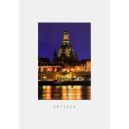Postkarte Dresden - Terrassenufer und Frauenkirche bei Nacht