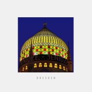 Postkarte Dresden - Beleuchtete Kuppel der Yendize bei Nacht